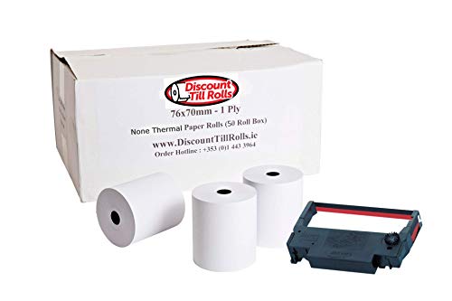 Kompatibel mit Epson M-118 **Alle Models** 76 x 70 mm 1-lagig (nicht thermisch) Papierkassenrollen – einlagige Papierrollen für Dot Matrix & Küchendrucker, erstklassiges Papier, 40 Rollen von Discount Till Rolls