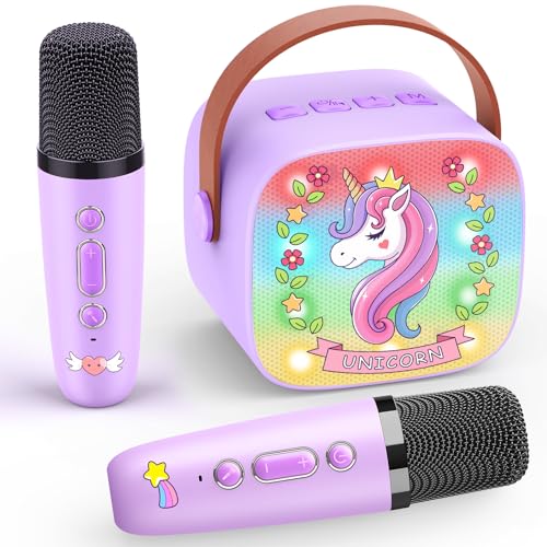 Dislocati Karaoke Maschine mit 2 Bluetooth Mikrofonen für Kinder, Einhorn Geschenk Spielzeug für Mädchen 3-12 Jahre, Tragbarer Lautsprecher mit DSP & LED-Lichtern, Ideal für Familienfeiern & Partys von Dislocati