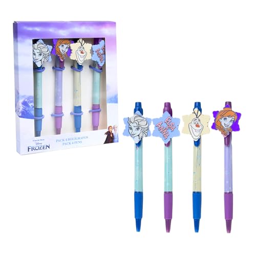 Disney Frozen Stifte, Packung mit 4 Stiften, Schwarze Tinte, Elsa Anna und Olaf 3D Design von Disney