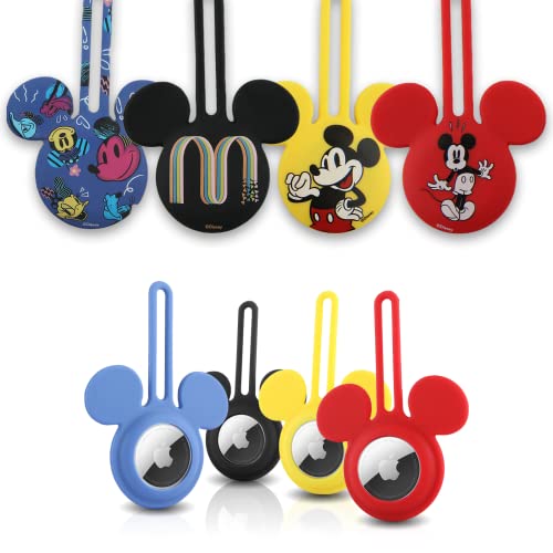 Disney Mickey-Maus-Ohren, Silikon-Airtag-Halterung, 4 Airtag-Schlüsselanhänger-Halter enthalten, Mickey Mouse Airtag-Schlaufe mit 4 Designs, Schlüsselanhänger-Zubehör für Apple Airtag, Airtag-Hülle, 4 von Disney