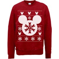 Disney Mickey Mouse Christmas Snowflake Silhouette Weihnachtspullover – Rot - L von Disney