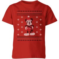 Disney Mickey Scarf Kids' Christmas T-Shirt - Red - 7-8 Jahre von Disney