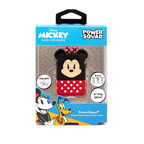 Disney Minnie Maus 3D 3 in 1 USB Ladekabel einziehbar Lightning Typ C Micro USB kompatibel iPhone Samsung Huawei Lizenz von Disney