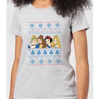 Disney Princess Faces Women's Christmas T-Shirt - Grey - M von Disney