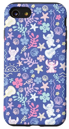Disney Stitch & Angel Fluffy Summer Ocean Vibes Pattern Hülle für iPhone SE (2020) / 7 / 8 von Disney