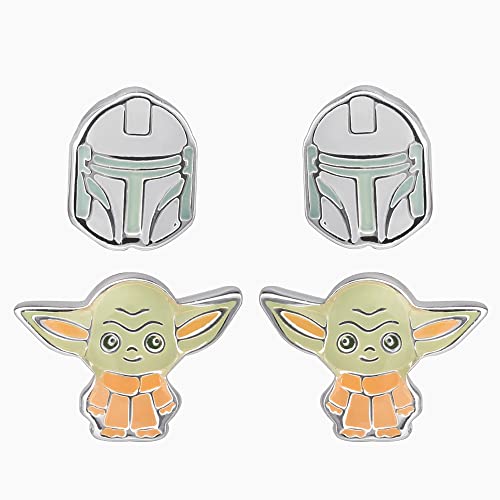Disney 's Star Wars The Mandalorian The Child & Boba Fett Green, Orange and Grey Enamel Silver Plated Twin Pack Earring Set SF00246SL Disney 's Star Wars The Mandalorian The Child & Boba Fett Green, Orange and Grey Enamel Silver Plated Twin Pack Earring Set SF00246SL von Disney
