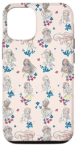 Hülle für iPhone 12/12 Pro Disney Prinzessin Tiana Belle Jasmin Ariel Skizze Floral Pink von Disney