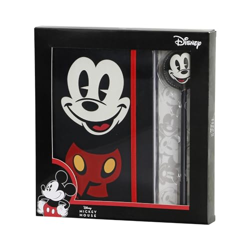 Micky Maus Face-Geschenkbox mit Tagebuch und Fashion Kugelschreiber, Schwarz, 22,4 x 23,2 cm von Disney