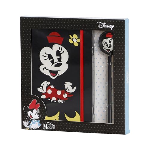 Minnie Maus Face-Geschenkbox mit Tagebuch und Fashion Kugelschreiber, Schwarz, 22,4 x 23,2 cm von Disney