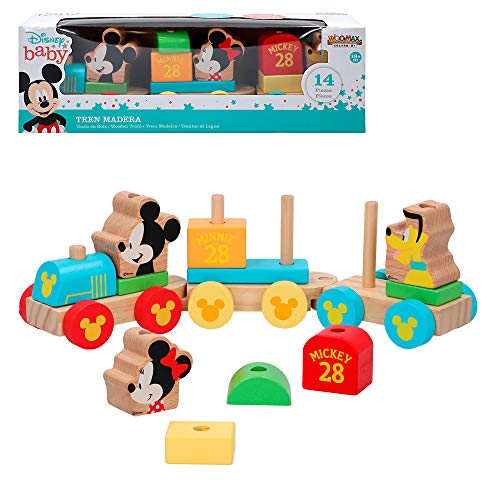 WOOMAX Holzzug, zusammensteckbare Formen, Spielzeug für Kinder, 2 Jahre, Spielzeug für Babys, 18 Monate, Lernspielzeug für Kinder, Vorschule und Kinder, Zugspielzeug aus Holz von Disney