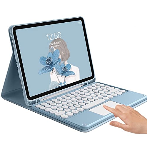 Disonbeir Touchpad-Tastaturhülle für iPad 11. Generation 11 Zoll (A16, 2025)/iPad 10. Generation 2022, 11 Zoll (27,7 cm), mit niedlicher runder Taste, abnehmbarer Farb-Touch-Tastatur, Blau von Disonbeir