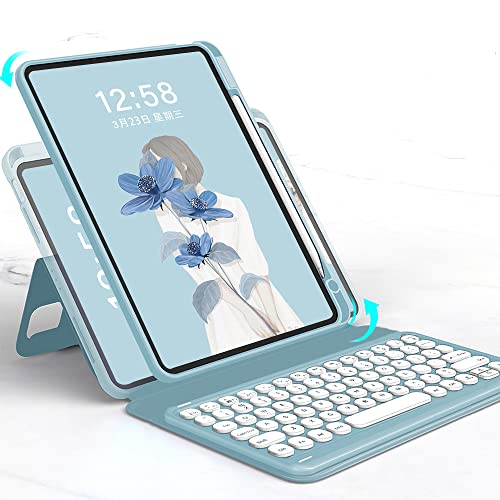 Drehbare vertikale Farbe Tastaturhülle für iPad 9. 8. 7. Generation 25.9 cm (10.2 Zoll), runde Tastenkappen, abnehmbare Bluetooth-Tastatur mit beweglicher, transparenter Rückseite (Rosa) von Disonbeir