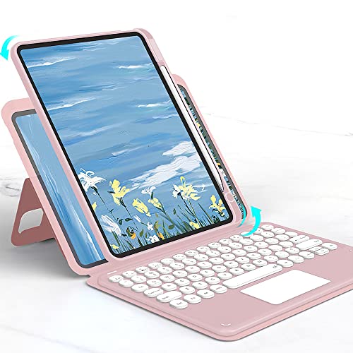 Drehbare vertikale Tastaturhülle für iPad 10. Generation 10,9 Zoll 2022, runde Tastenkappen, magnetische, abnehmbare Touchpad-Tastatur mit transparenter Rückseite (Rosa) von Disonbeir