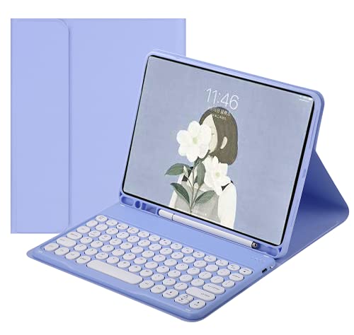 iPad Air 5. 4. Generation, Tastatur-Hülle, niedliche runde Tasten, farbige Tastatur, kabellos, abnehmbare BT-Tastaturabdeckung mit Stifthalter, für iPad Air 27,7 cm (10,9 Zoll) (lila) von Disonbeir