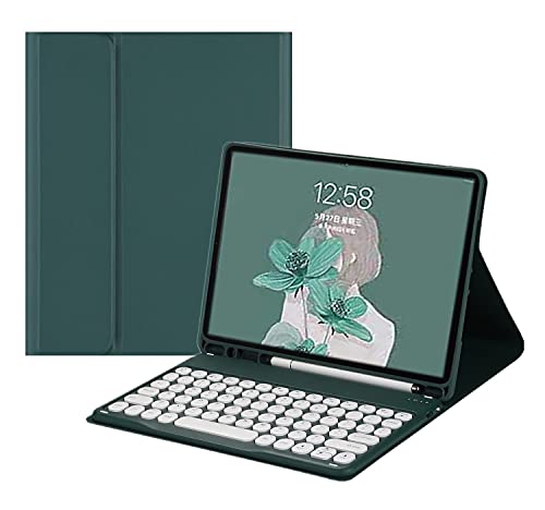 iPad Pro 32,8 cm (12,9 Zoll) 5. 4. 3. Generation Tastatur-Hülle mit niedlichem rundem Tasten-Farbtastatur, kabellos, abnehmbar, mit Stifthalter, Dunkelgrün von Disonbeir