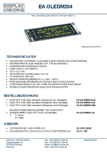 Display Elektronik OLED-Modul Gelb Schwarz (B x H x T) 61 x 26 x 2.4mm von Display Elektronik