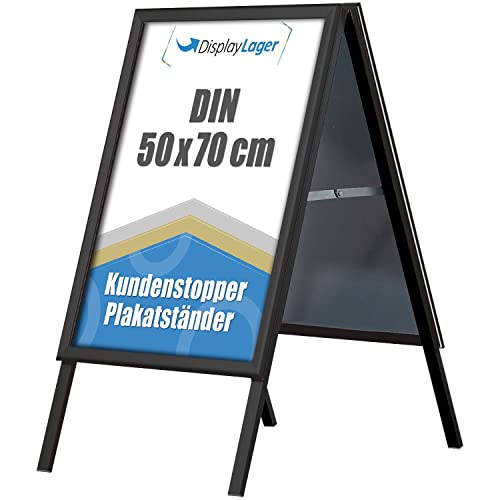 DisplayLager, Dänische Qualität | Kundenstopper Alu-Line | 2 Plakate (beidseitig) | Wetterfeste Plakatständer Gehwegaufsteller Werbetafel (Schwarz, 50 x 70 cm) von DisplayLager