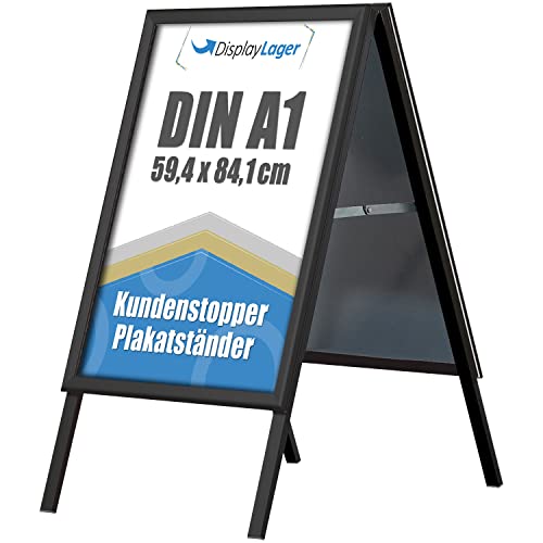 DisplayLager, Dänische Qualität | Kundenstopper Alu-Line | 2 Plakate (beidseitig) | Wetterfeste Plakatständer Gehwegaufsteller Werbetafel (Schwarz, A1) von DisplayLager