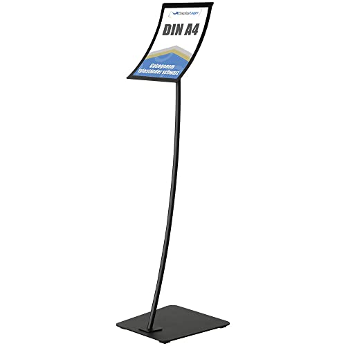 DisplayLager - Infoständer in Schwarz mit gebogenem Rahmen & Stange, Magnetverschluss, Fuß aus Metall (A4) von DisplayLager