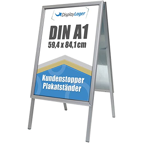 DisplayLager Kundenstopper Alu-Line DIN A1 für 2 Plakate (beidseitig) - Wetterfeste Plakatständer Gehwegaufsteller Werbetafel (Silber) von DisplayLager