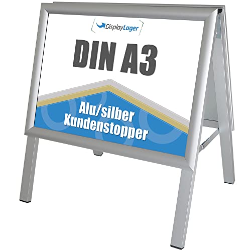 DisplayLager Kundenstopper Alu-Line DIN A3 für 2 Plakate (beidseitig) - Plakatständer Gehwegaufsteller Werbetafel (Horizontal) von DisplayLager