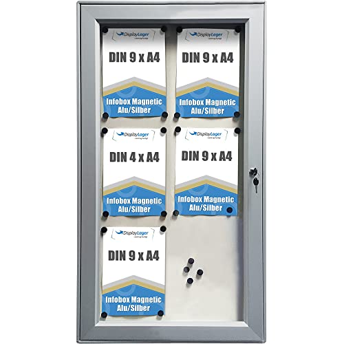 DisplayLager - Magnetischer Schaukasten 6xA4 m. Verschluss, für Whiteboard Marker geeignet, inkl. Magnete, Aufhängeprofil, Befestigungsmaterial, Schlüsselsatz von DisplayLager