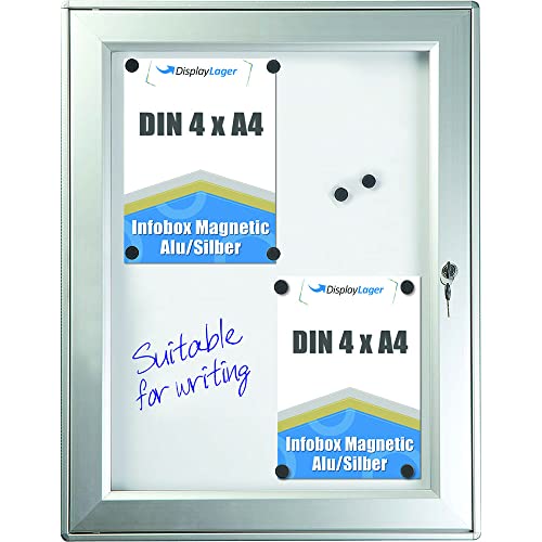 DisplayLager - Magnetischer Schaukasten m. Verschluss, für Whiteboard Marker geeignet, inkl. Magnete, Aufhängeprofil, Befestigungsmaterial, Schlüsselsatz (4 x A4) von DisplayLager