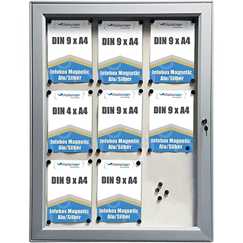 DisplayLager - Magnetischer Schaukasten m. Verschluss, für Whiteboard Marker geeignet, inkl. Magnete, Aufhängeprofil, Befestigungsmaterial, Schlüsselsatz (9 x A4) von DisplayLager