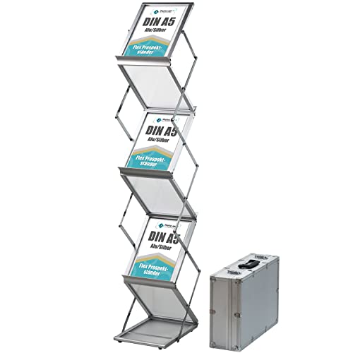 DisplayLager - Prospektständer, Faltbar Inkl. Tragekoffer aus Alu. Bodenprospektständer Hochformat Falt-Prospektständer (Silber, A5) von DisplayLager