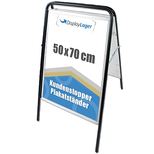 Displaylager - Kundenstopper in Stahl - EXPO Sign 50 x 70 cm, Schwarz | Plakatständer für 2 Plakate | Wetterfest mit entspigelten APET/Akryl Frontplatten von DisplayLager