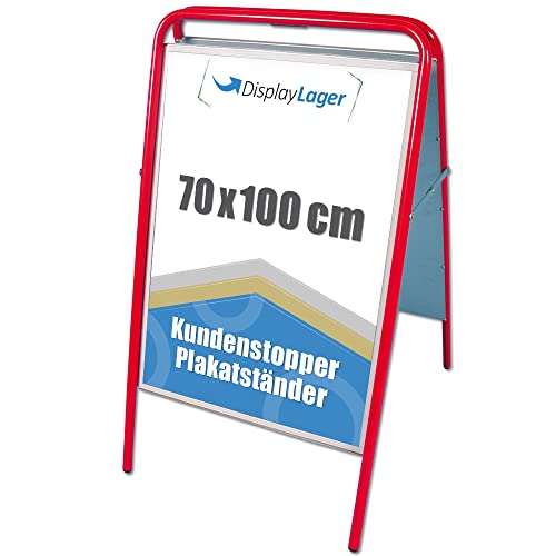 Displaylager - Kundenstopper in Stahl - EXPO Sign 70 x 100 cm, Rot | Plakatständer für 2 Plakate | Wetterfest mit entspigelten APET/Akryl Frontplatten von DisplayLager