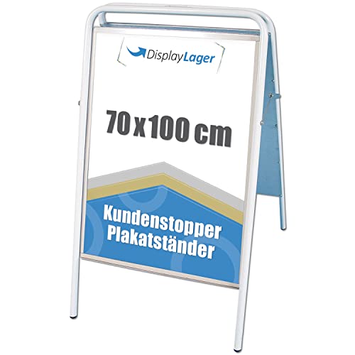 Displaylager - Kundenstopper in Stahl - EXPO Sign 70 x 100 cm, Weiß | Plakatständer für 2 Plakate | Wetterfest mit entspigelten APET/Akryl Frontplatten von DisplayLager