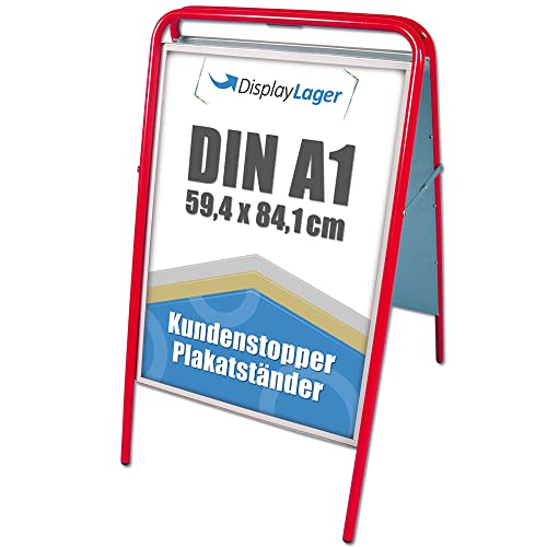 Displaylager - Kundenstopper in Stahl - EXPO Sign A1, Rot | Plakatständer für 2 Plakate | Wetterfest mit entspigelten APET/Akryl Frontplatten von DisplayLager
