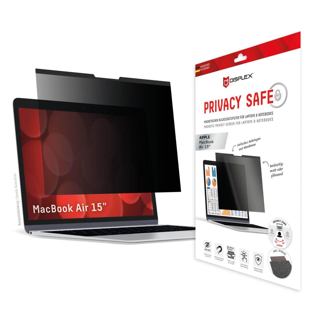 DISPLEX PRIVACY SAFE Magnetischer 2-Wege Blickschutzfilter für MacBook Air 15‘‘ von Displex