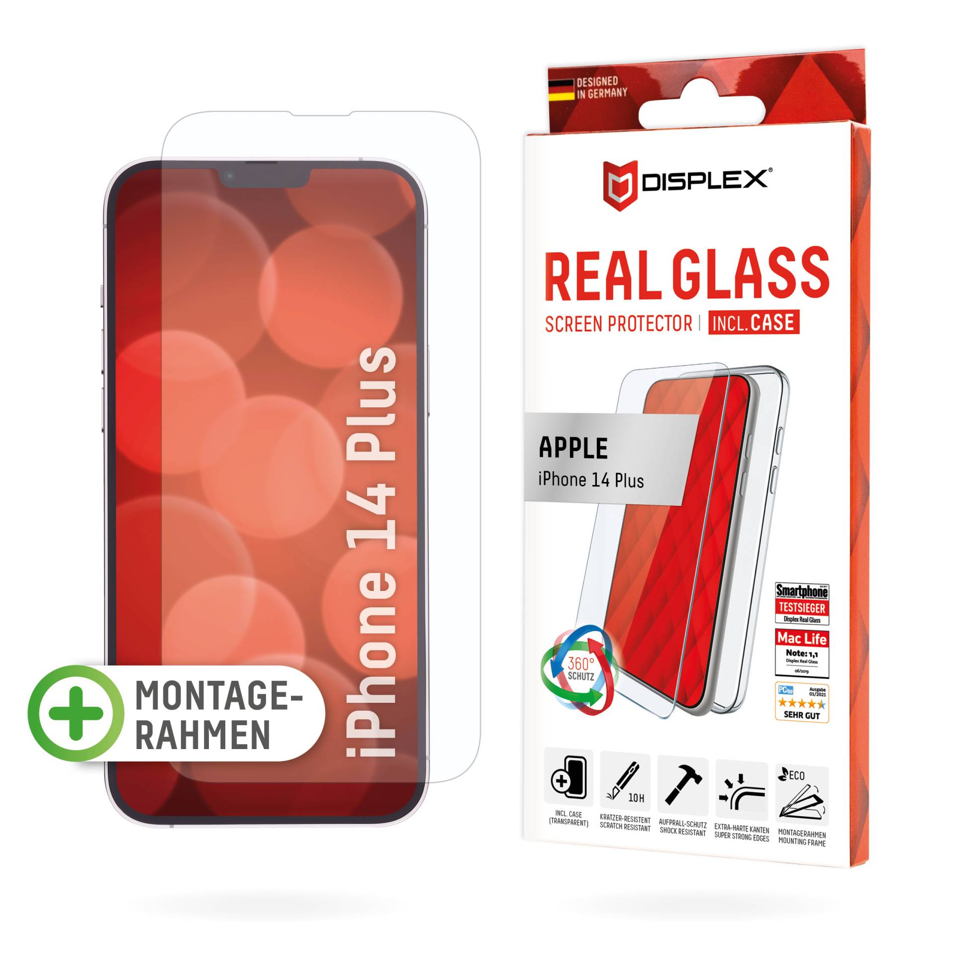 DISPLEX Panzerglas (10H) + Schutzhülle für Apple iPhone 14 Plus Schutzhülle, Eco-Montagerahmen, kratzer-resistente Glasschutzfolie von Displex