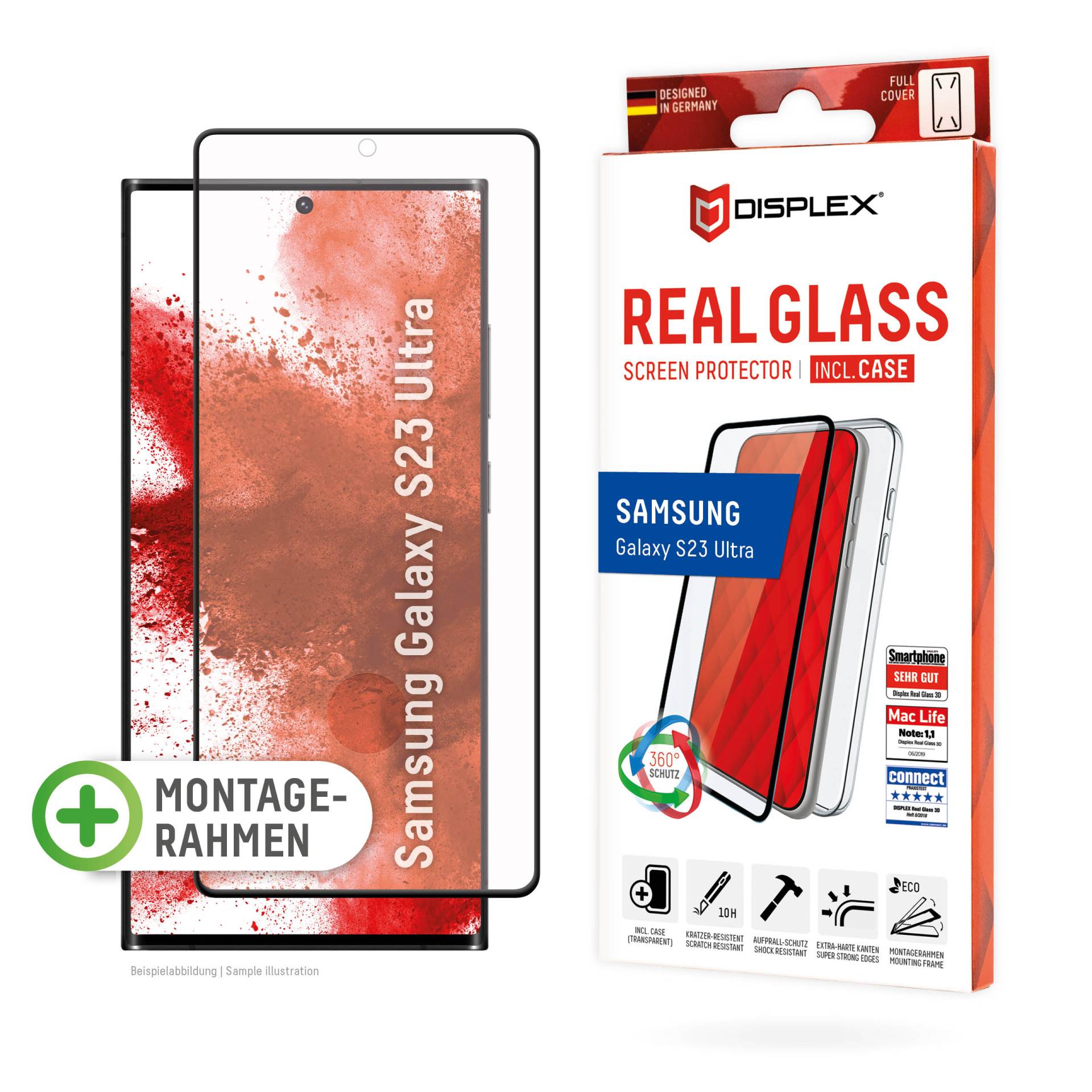 DISPLEX Panzerglas (10H) + Schutzhülle für Samsung S23 Ultra, Schutzhülle, Eco-Montagerahmen, kratzer-resistente Glasschutzfolie von Displex