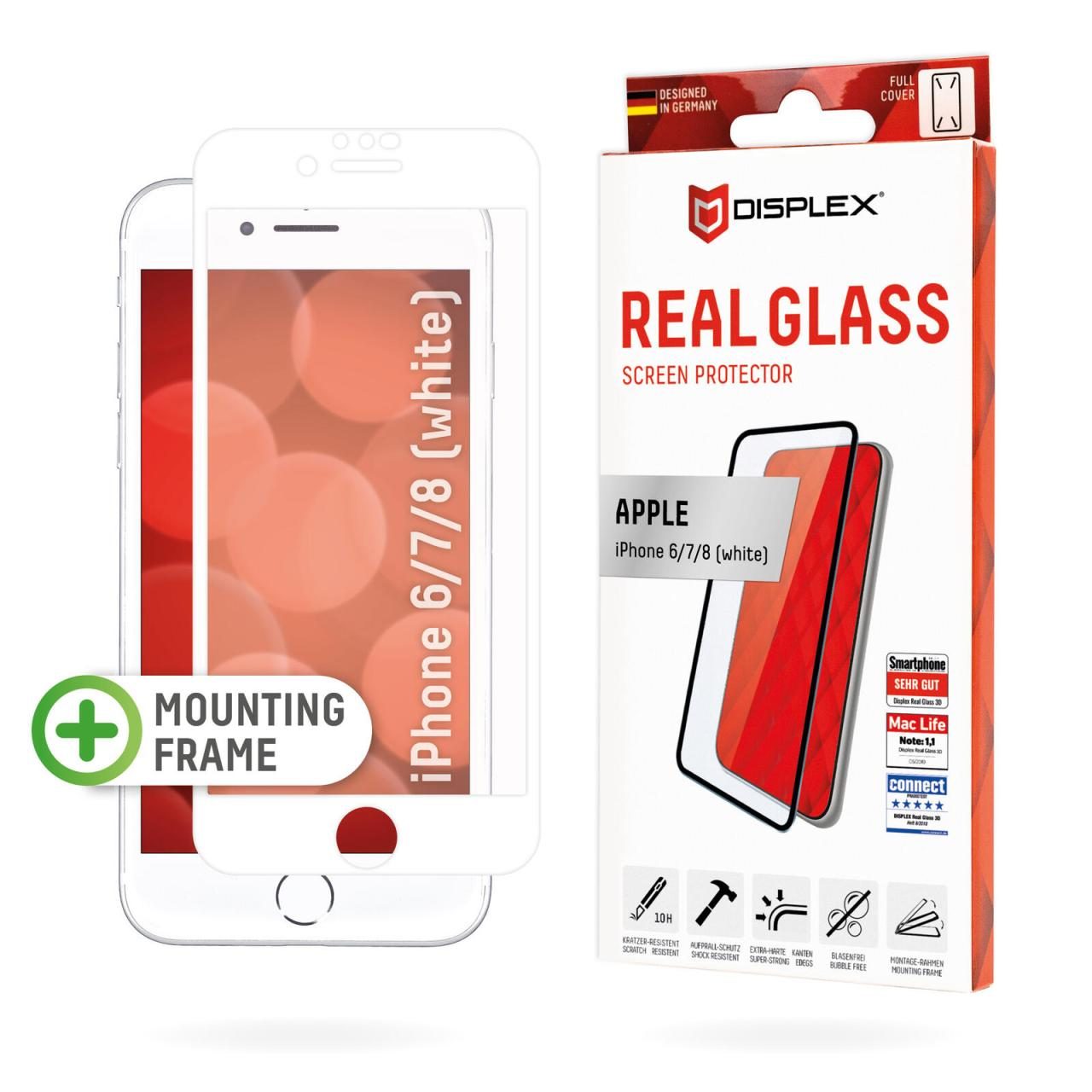 DISPLEX Panzerglas (10H) für Apple iPhone 6/7/8 (White), Montagerahmen, Full ... von Displex
