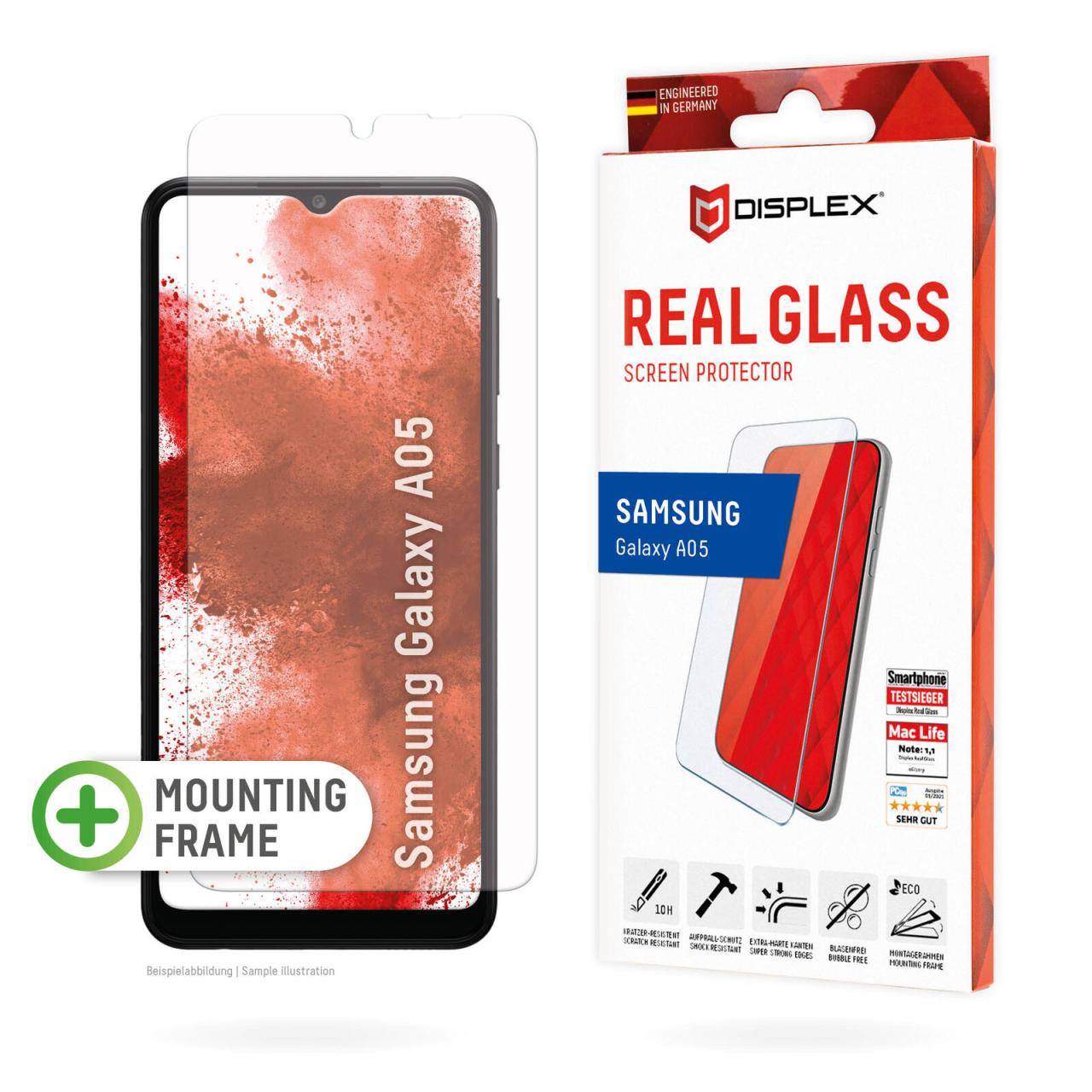 DISPLEX Panzerglas (10H, 2D) für Samsung Galaxy A05, Eco-Montagerahmen, kratz... von Displex