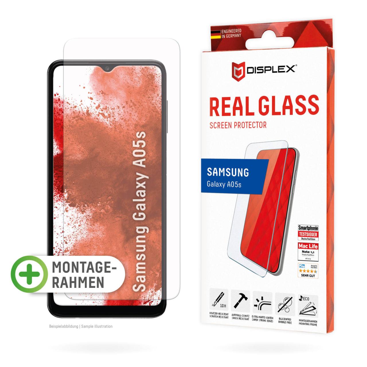 DISPLEX Panzerglas (10H, 2D) für Samsung Galaxy A05s, Eco-Montagerahmen, krat... von Displex
