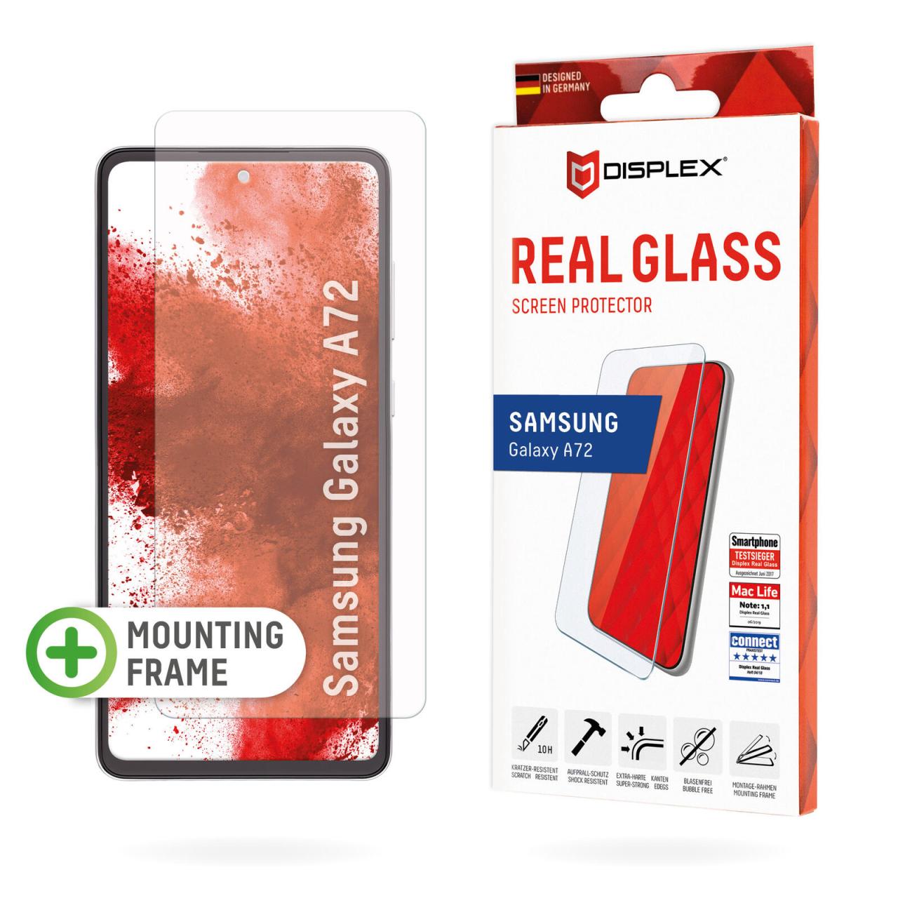 DISPLEX Panzerglas (10H, 2D) für Samsung Galaxy A72, Eco-Montagerahmen, kratz... von Displex