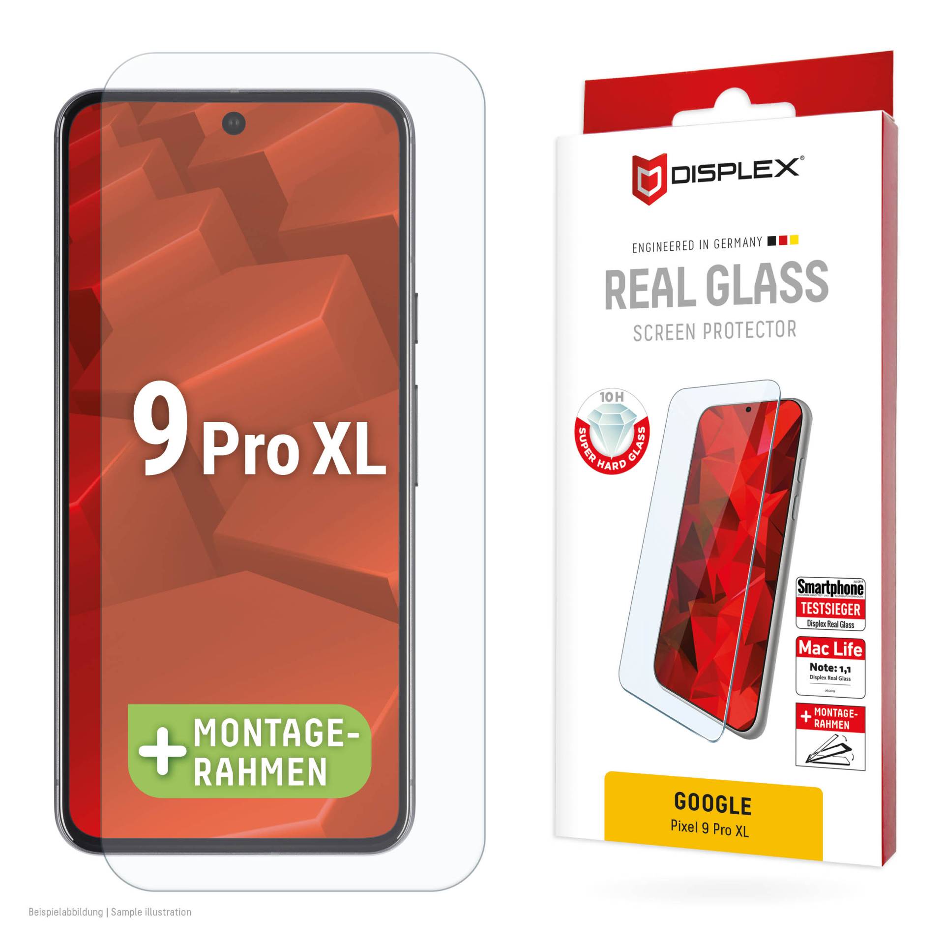 DISPLEX Panzerglas 2D/ Clear (10H) für Google Pixel 9 Pro XL Eco-Montagerahmen, Tempered Glas, kratzer-resistente Schutzfolie, hüllenfreundlich von Displex