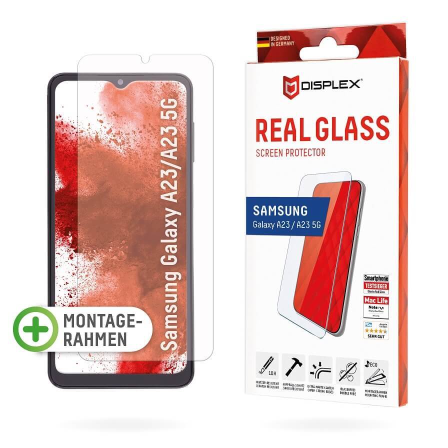 DISPLEX Panzerglas 2D/ Clear (10H) für Samsung Galaxy A23 5G Eco-Montagerahmen, Tempered Glas, kratzer-resistente Schutzfolie, hüllenfreundlich von Displex