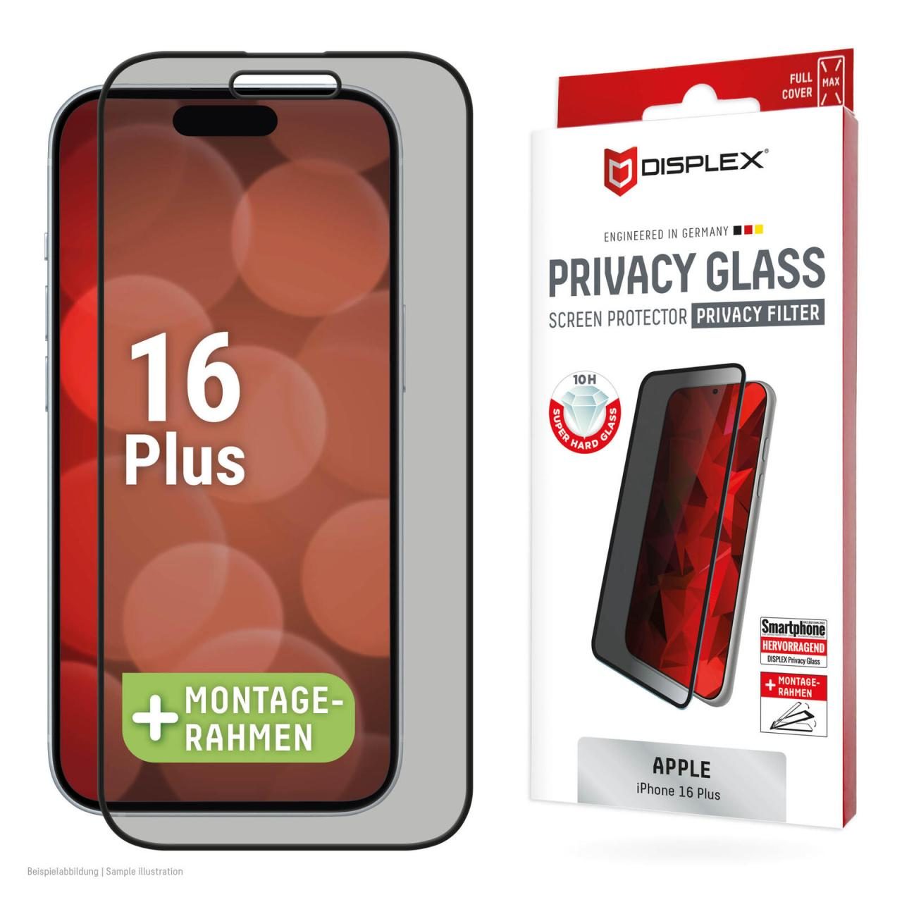 DISPLEX Privacy Full Cover Panzerglas (10H) für Apple iPhone 16 Plus von Displex