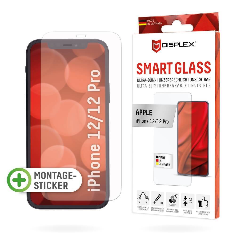 DISPLEX Smart Glass (9H) für Apple iPhone 12/12 Pro Montagesticker, unzerbrechlich, ultra-dünn, unsichtbar von Displex