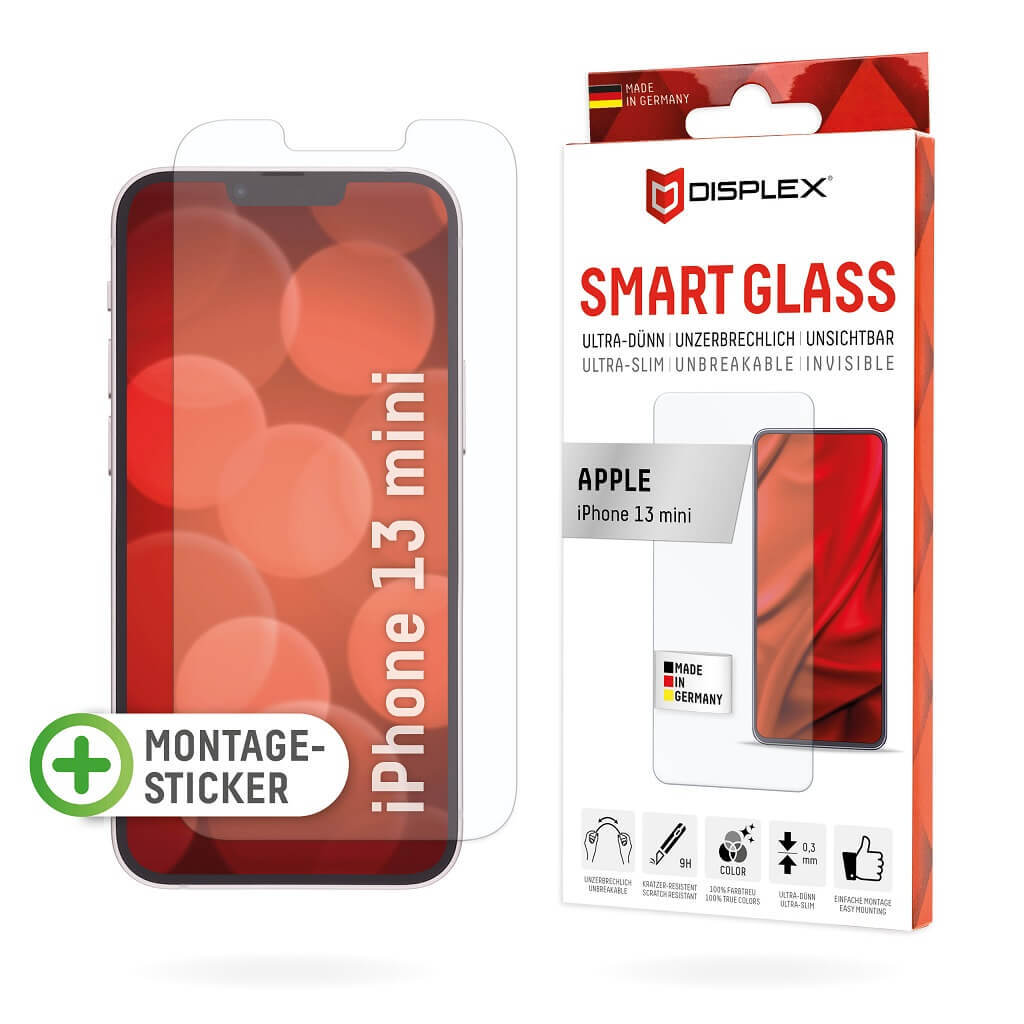 DISPLEX Smart Glass (9H) für Apple iPhone 13 mini Montagesticker, unzerbrechlich, ultra-dünn, unsichtbar von Displex