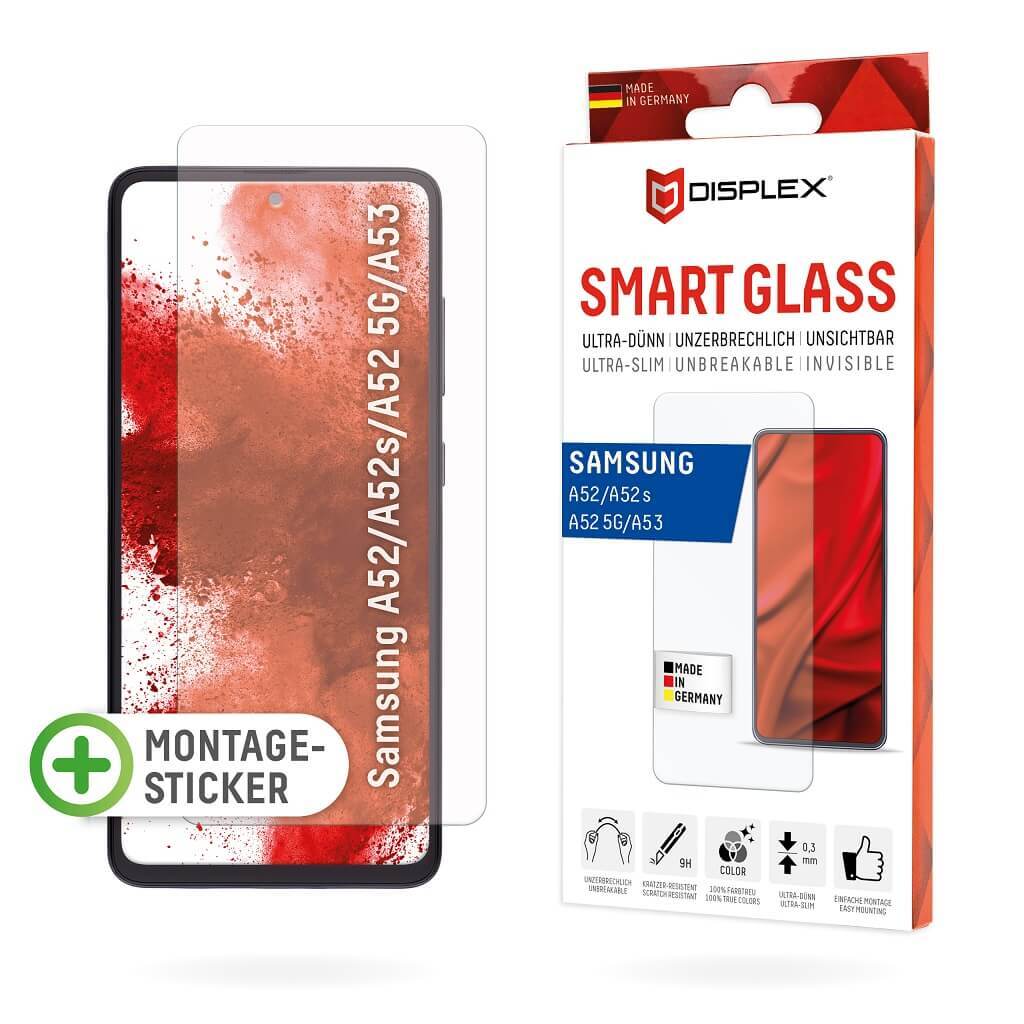 DISPLEX Smart Glass (9H) für Samsung Galaxy A52/A52(s) 5G/A53 5G Montagesticker, unzerbrechlich, ultra-dünn, unsichtbar von Displex