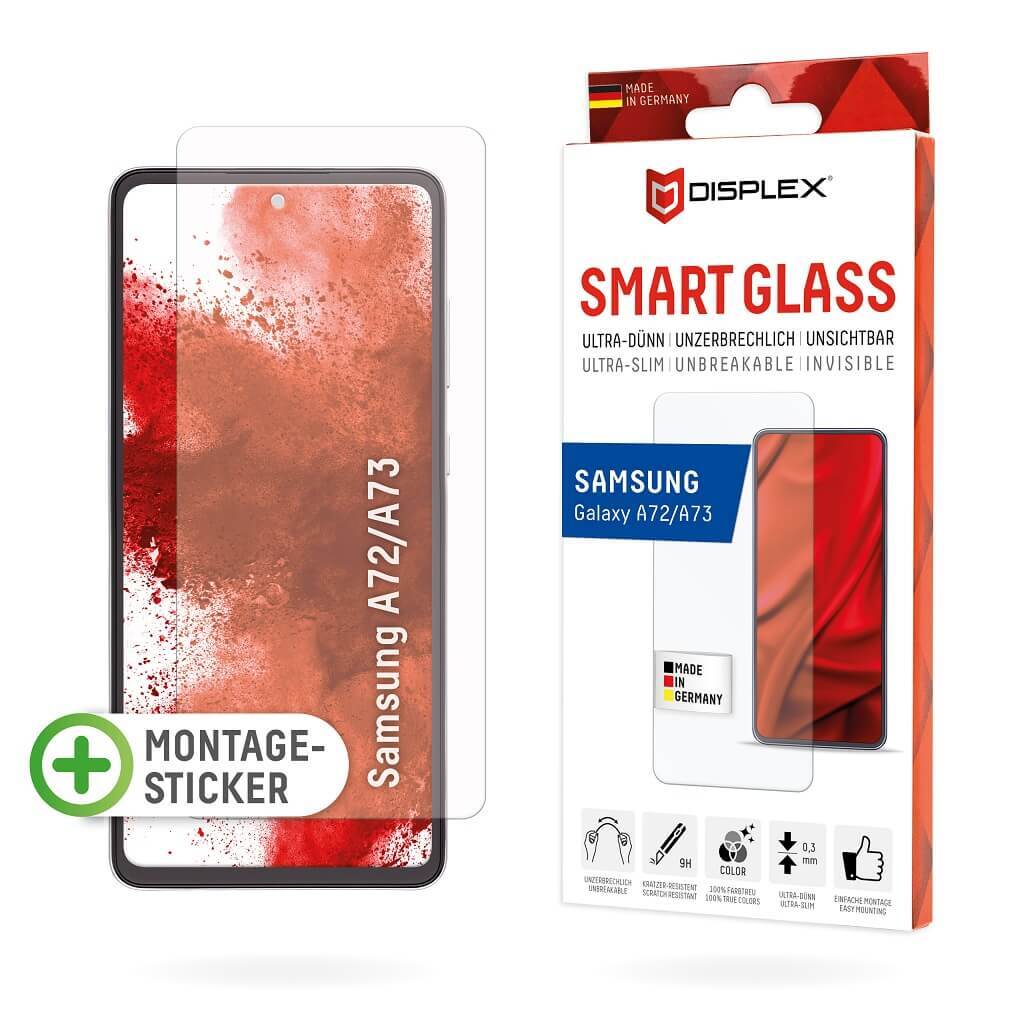 DISPLEX Smart Glass (9H) für Samsung Galaxy A72/A73 Montagesticker, unzerbrechlich, ultra-dünn, unsichtbar von Displex