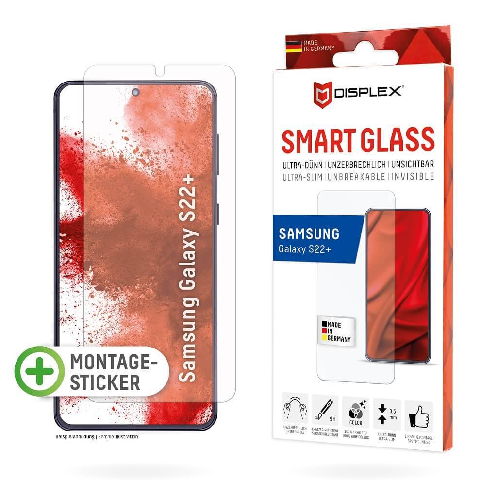 DISPLEX Smart Glass (9H) für Samsung Galaxy S22+ Montagesticker, unzerbrechlich, ultra-dünn, unsichtbar von Displex