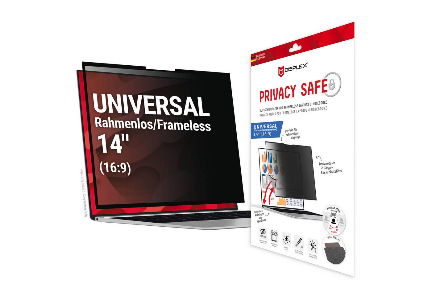 Displex Displayschutzfolie Privacy Safe, universal, 16:9, Blickschutzfolie, Schutzfolie, Bildschirmschutz von Displex