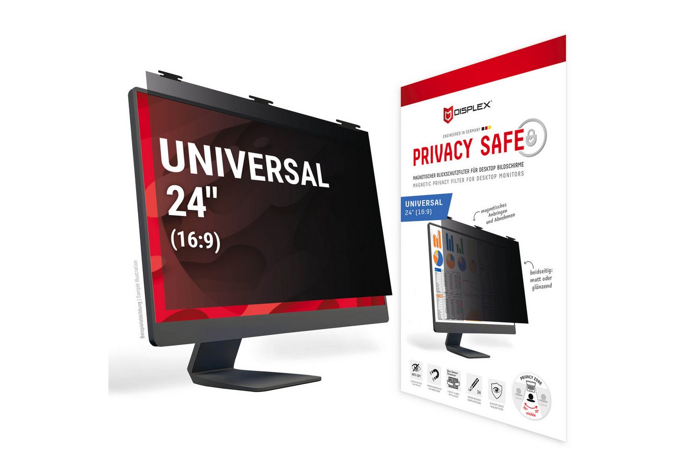Displex Displayschutzfolie Privacy Safe Blickschutzfilter für Universell für Monitore mit 24 (16:9), Blickschutzfolie, Schutzfolie, Bildschirmschutz, kratz- & stoßfest von Displex